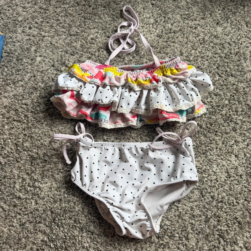 SweetHoney Girls Ruffle Polka Dot Two Piece Swimsuit Halter Bikini Set 5Y